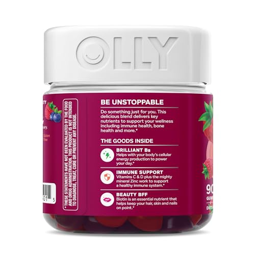 OLLY Women's Multivitamin Gummy, Vitamins A, D, C, E, Biotin, Folic Acid, Adult Chewable Vitamin, Berry Flavor, 45 Day Supply - 90 Count (Packaging May Vary)