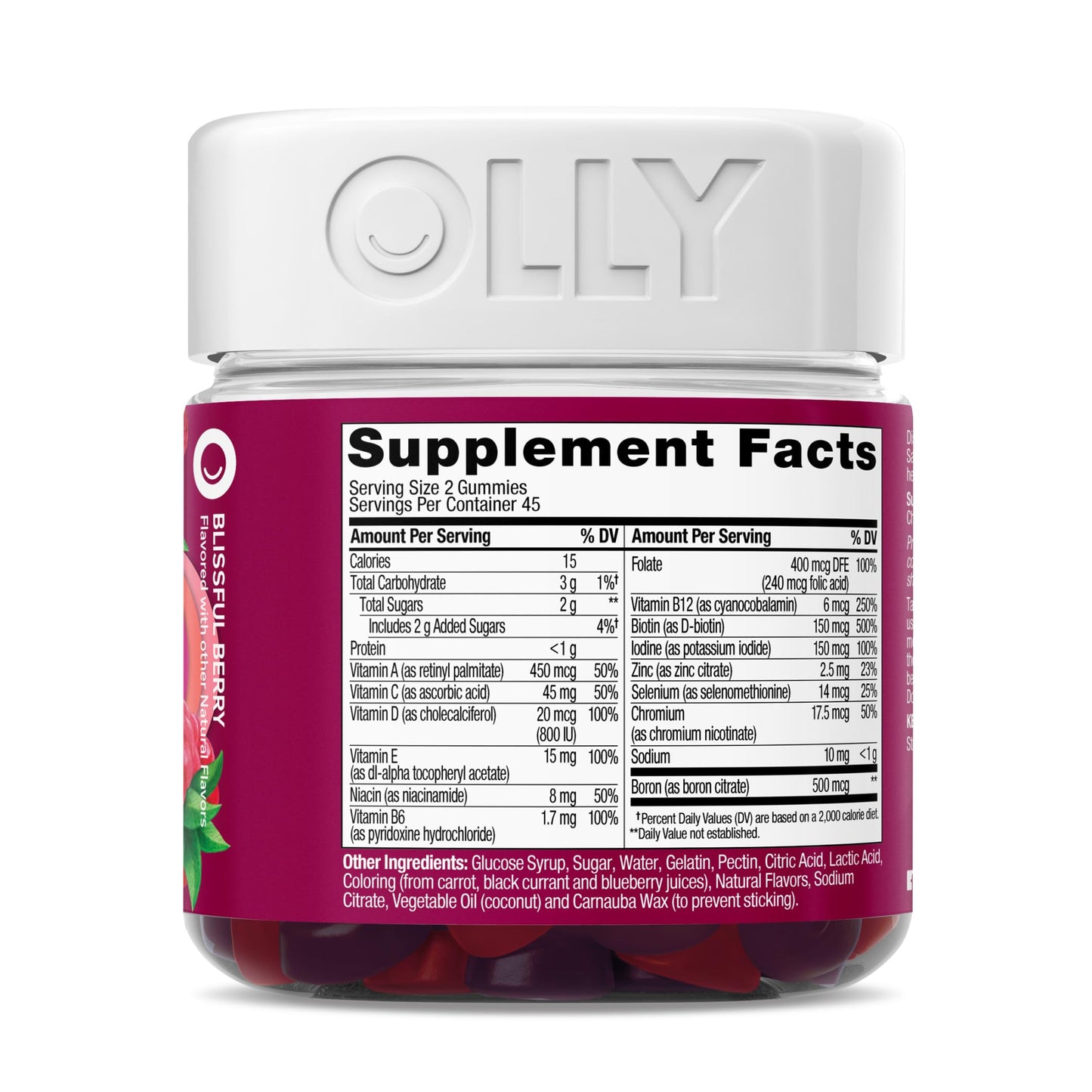 OLLY Women's Multivitamin Gummy, Vitamins A, D, C, E, Biotin, Folic Acid, Adult Chewable Vitamin, Berry Flavor, 45 Day Supply - 90 Count (Packaging May Vary)