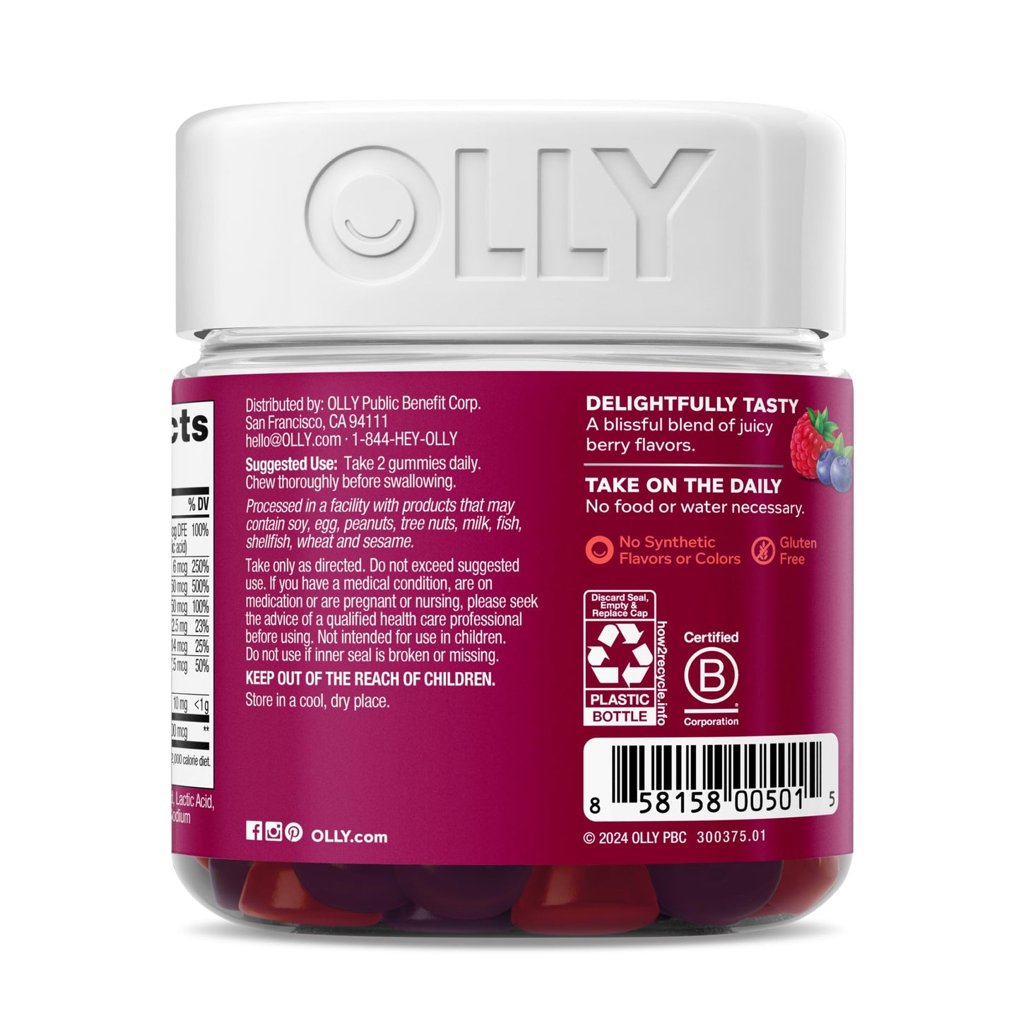 OLLY Women's Multivitamin Gummy, Vitamins A, D, C, E, Biotin, Folic Acid, Adult Chewable Vitamin, Berry Flavor, 45 Day Supply - 90 Count (Packaging May Vary)