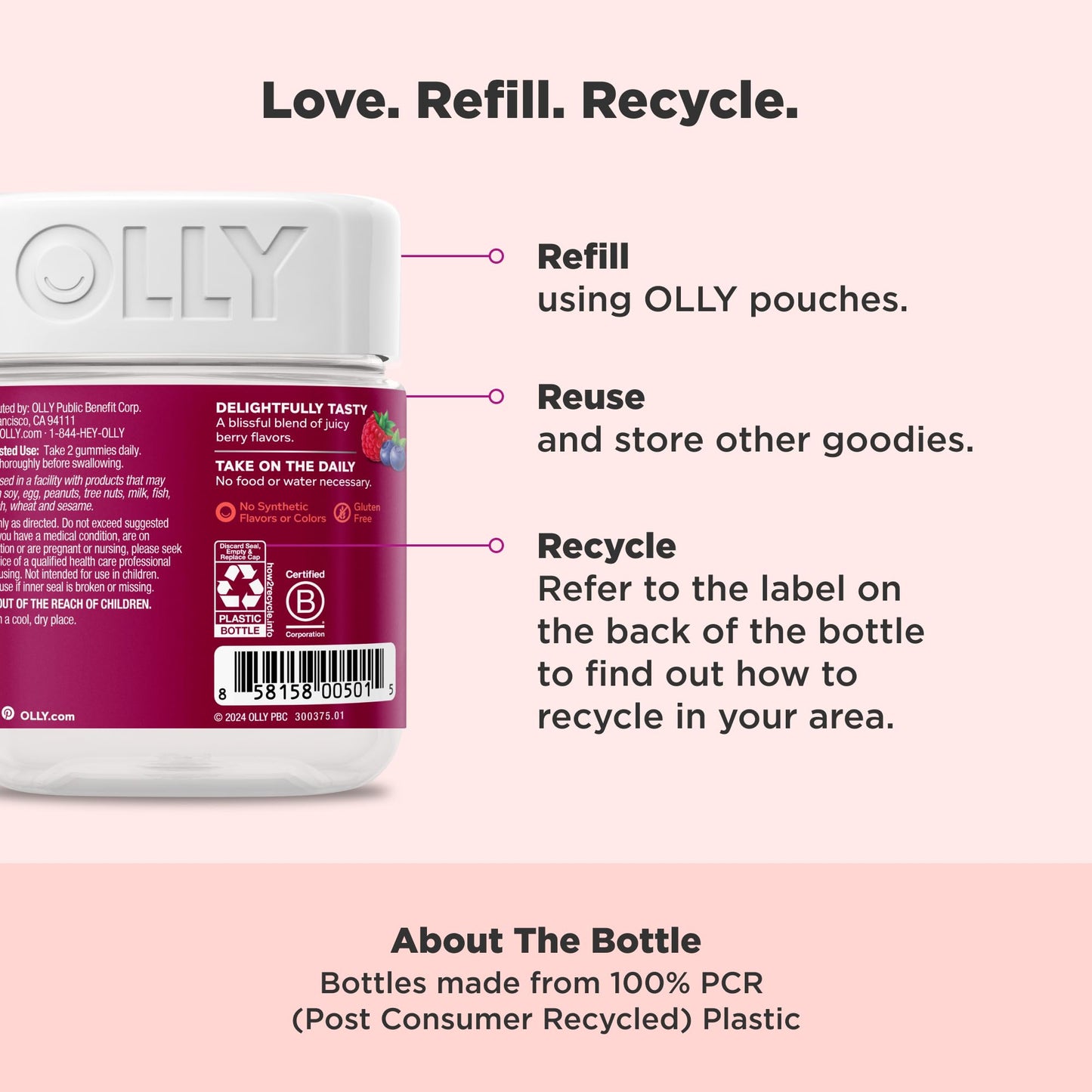 OLLY Women's Multivitamin Gummy, Vitamins A, D, C, E, Biotin, Folic Acid, Adult Chewable Vitamin, Berry Flavor, 45 Day Supply - 90 Count (Packaging May Vary)