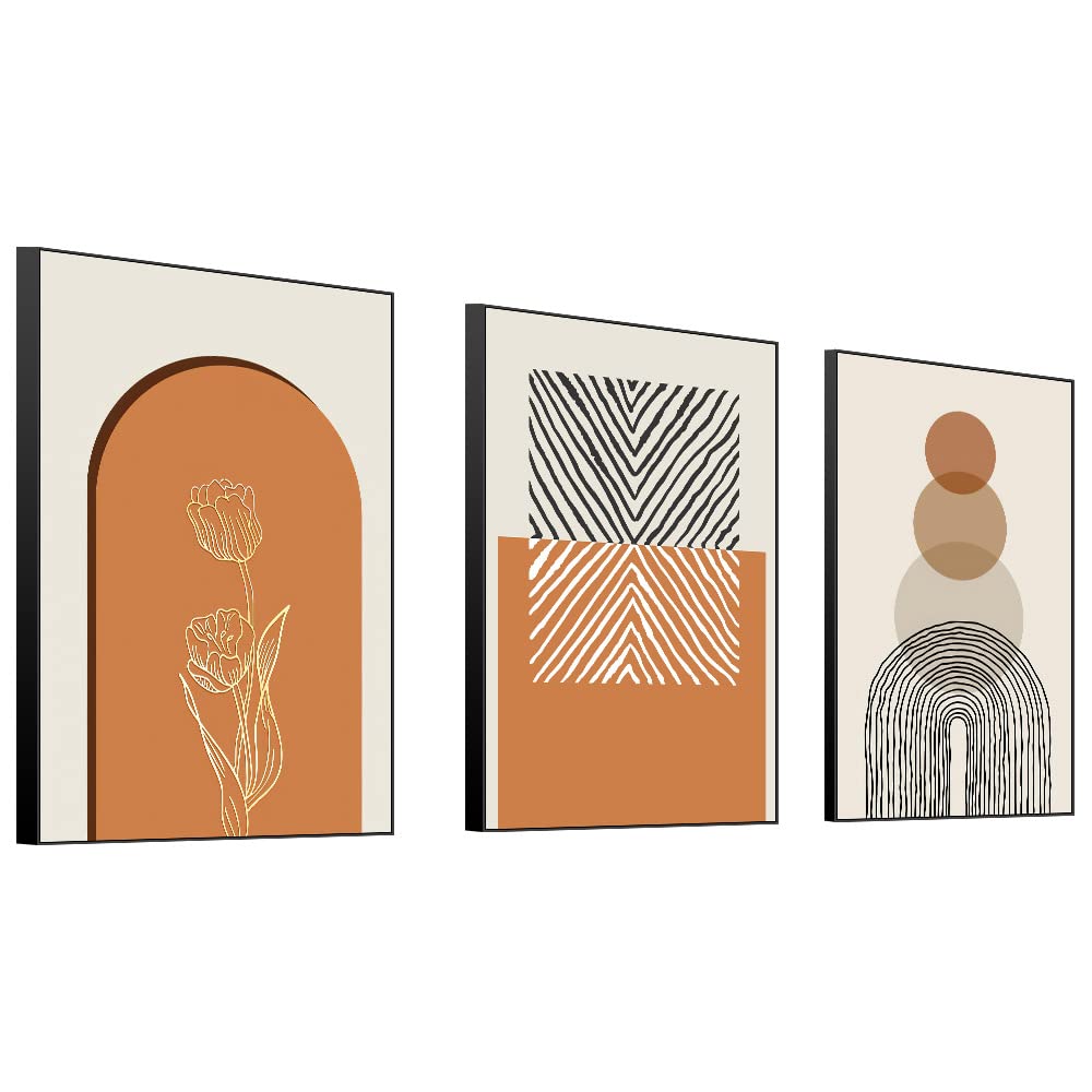 3 Panels Framed Abstract Canvas Wall Art Boho Style for Living Room Bedroom Office Decor 16" X 24" X 3 pieces