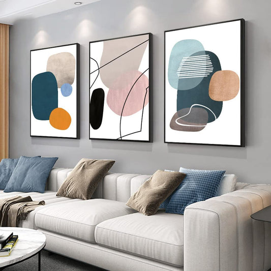 MPLONG Wall Art 3 Pieces Of Framed Decorative Paintings Abstract Simple Orange White Blue And Other Color Blocks Wall Art Canvas Prints Wall Decor Gifts Size 16" x 24" x 3 Panels