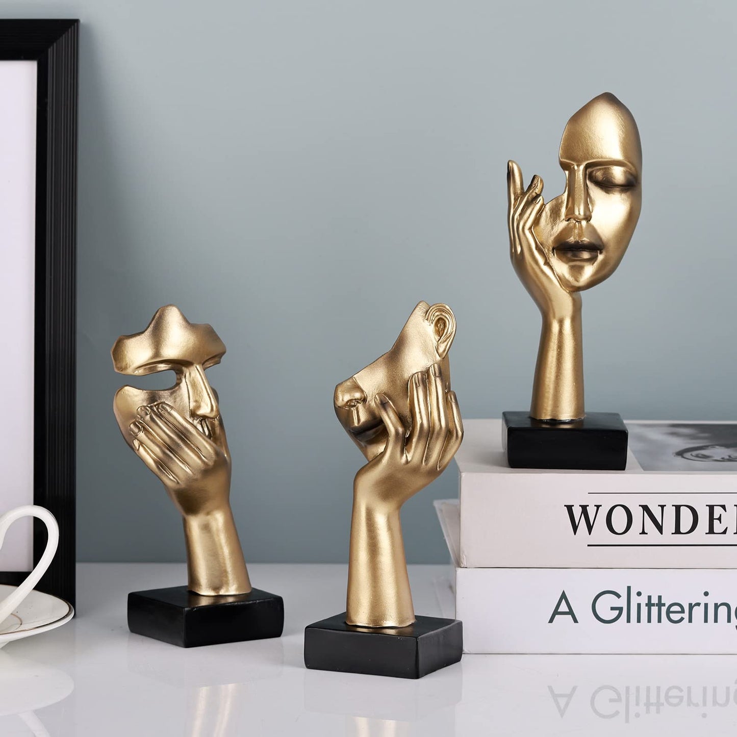 oliruim 3 PCS Thinker Small Statue, Golden Black Abstract Art Sculpture Modern Home Decora Shelf Decor Knick Knacks Desktop Decor Christmas Tv Stand Decor New Year Gift (3 PCS Gold)