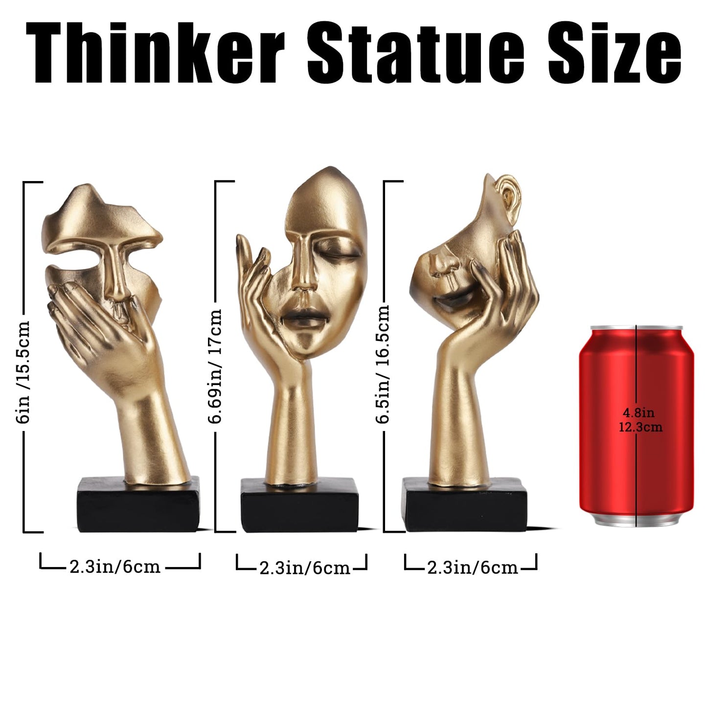 oliruim 3 PCS Thinker Small Statue, Golden Black Abstract Art Sculpture Modern Home Decora Shelf Decor Knick Knacks Desktop Decor Christmas Tv Stand Decor New Year Gift (3 PCS Gold)