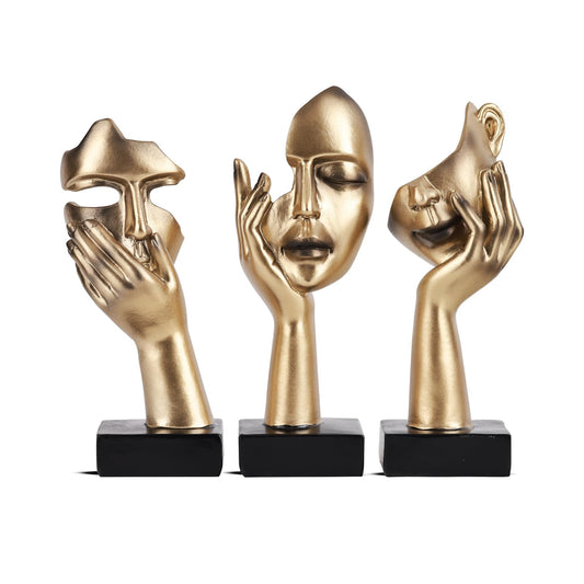 oliruim 3 PCS Thinker Small Statue, Golden Black Abstract Art Sculpture Modern Home Decora Shelf Decor Knick Knacks Desktop Decor Christmas Tv Stand Decor New Year Gift (3 PCS Gold)