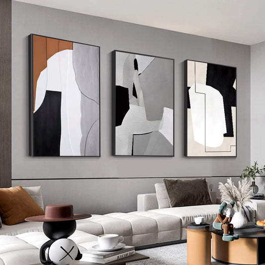 MPLONG Wall Art, Set of 3 Black and White Simple Natural Contemporary Abstract Color Blocks Canvas Prints, Aesthetic Wall Decorations for Living Room, Bedroom, Kitchen, Office (Black, 16" X 24")