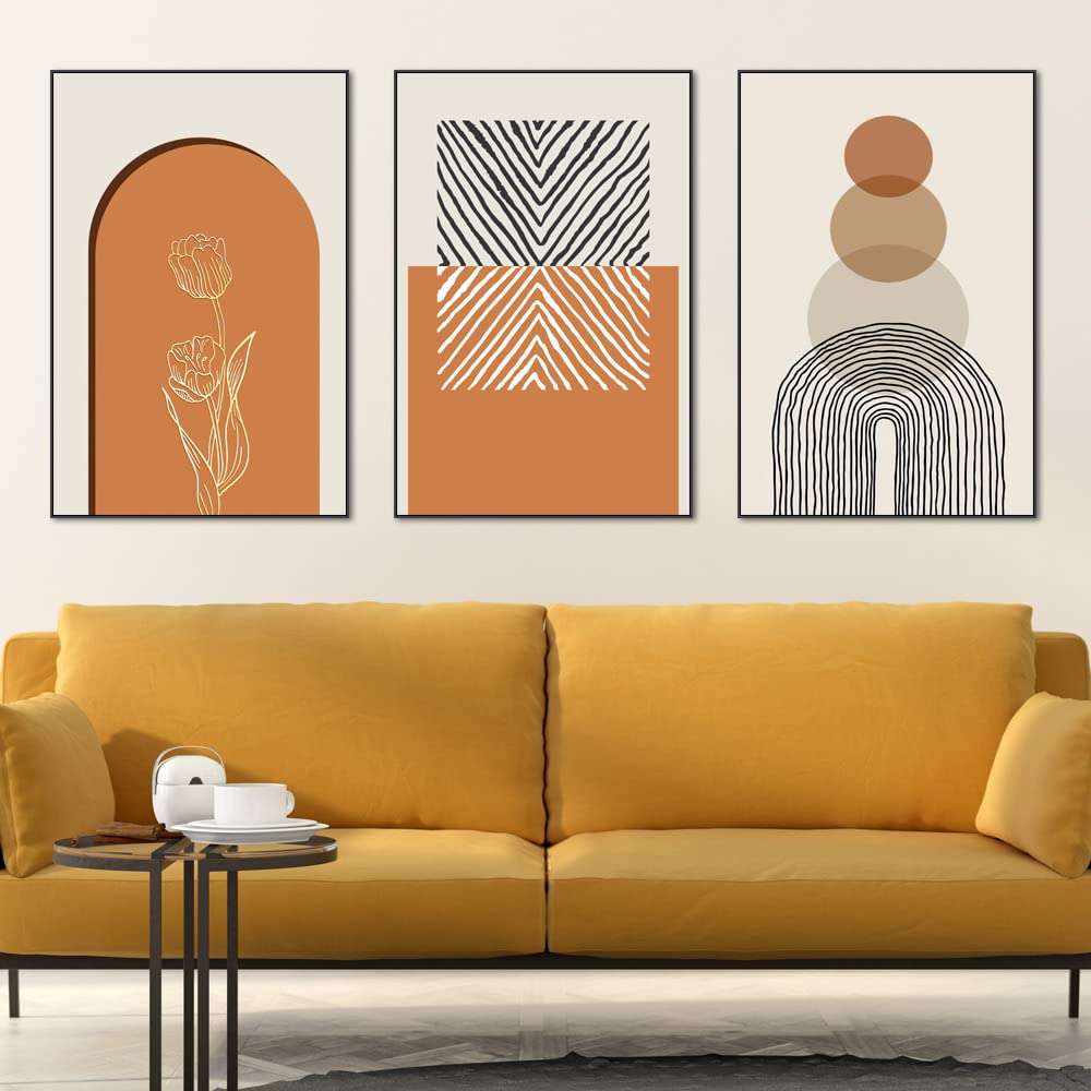 3 Panels Framed Abstract Canvas Wall Art Boho Style for Living Room Bedroom Office Decor 16" X 24" X 3 pieces