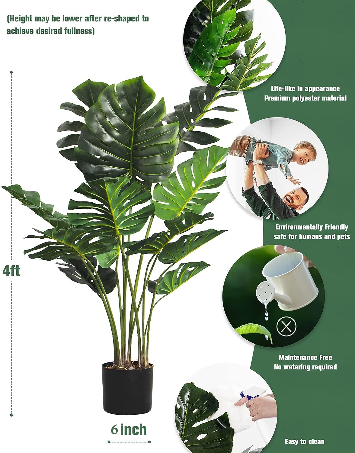 FLOWORLD Artificial Monstera Plant 4FT Tall Fake Swiss Cheese Potted Faux Tropical Floor Plants Indoor Decorative House Palm Trees for Home Office Living Room Decor