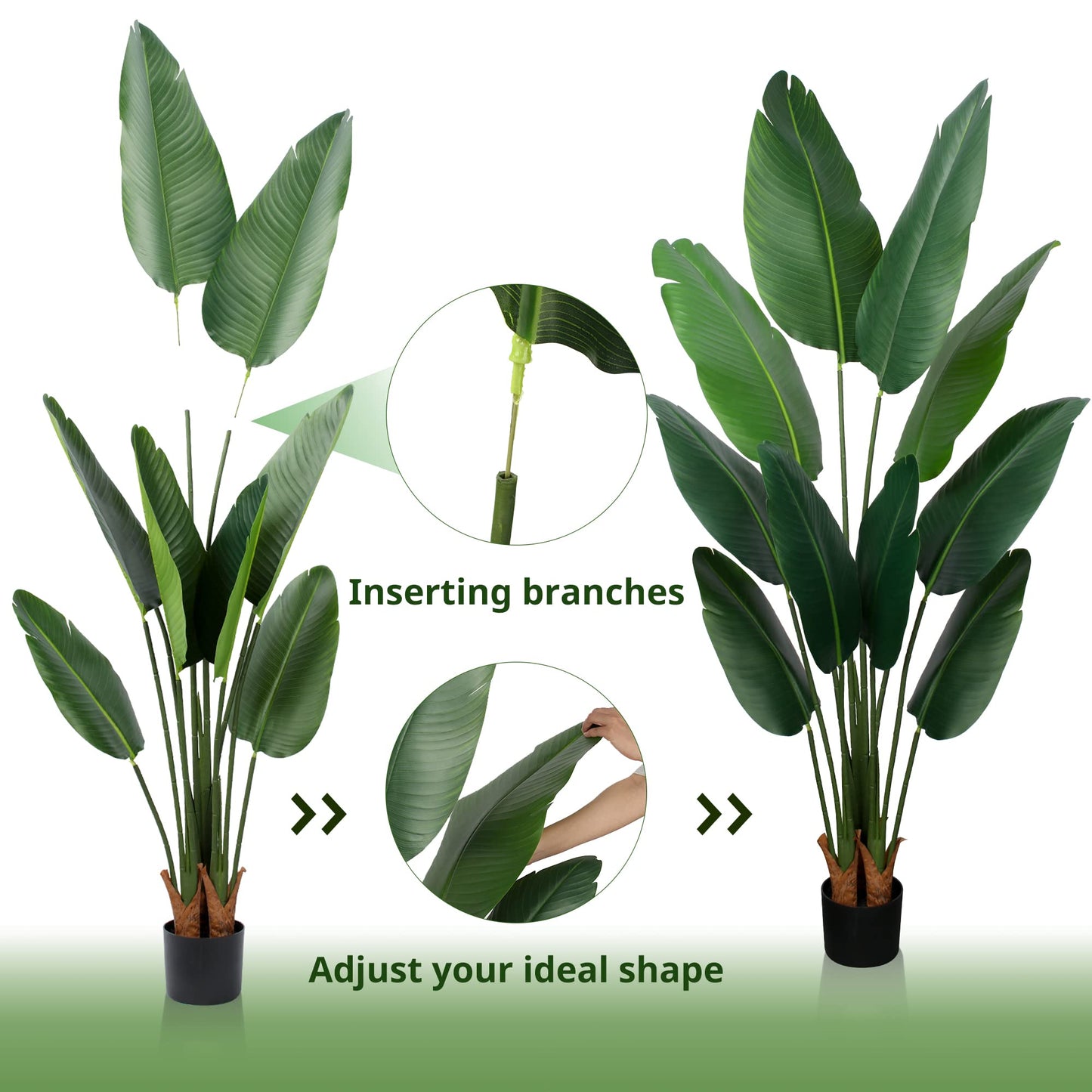 Yepdin Artificial Bird of Paradise Plant 5 Ft Tall Fake Banana Leaf Plant for Indoors and Outdoors,Faux Palm Tree with Plastic Pot for Office and Home Decor,L160