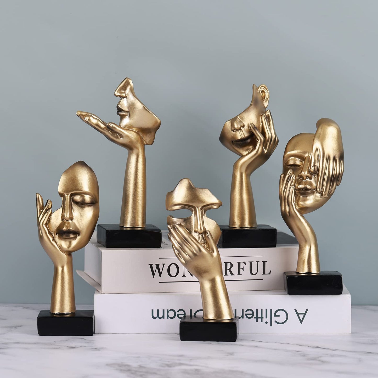 oliruim 3 PCS Thinker Small Statue, Golden Black Abstract Art Sculpture Modern Home Decora Shelf Decor Knick Knacks Desktop Decor Christmas Tv Stand Decor New Year Gift (3 PCS Gold)