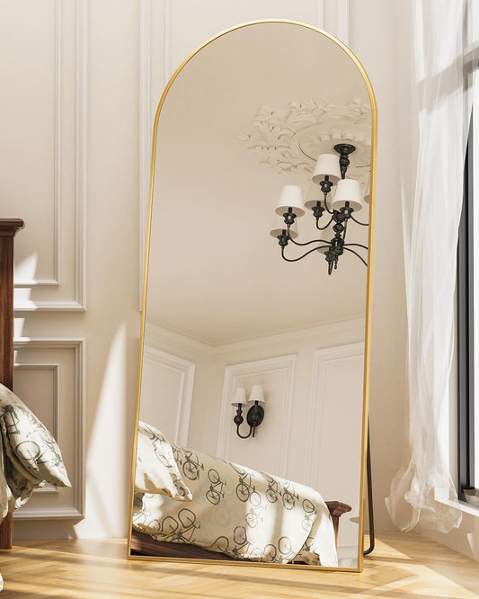 Antok Arched Full Length Mirror, 71"x32" Arched Floor Mirror, Glassless Mirror Full Length with Stand, Floor Mirror Freestanding, Wall Mounted Mirror for Bedroom Living Room, Gold