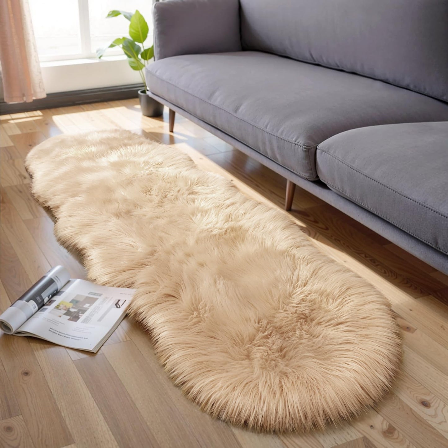 Ciicool Ultra Soft Faux Sheepskin Fur Rug Fluffy Rug for Bedroom Fuzzy Carpet for Living Room Kid's Room Nursery Decor, Beige 2 x 6 Feet