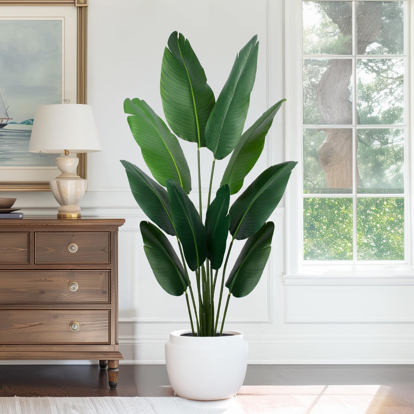 Yepdin Artificial Bird of Paradise Plant 5 Ft Tall Fake Banana Leaf Plant for Indoors and Outdoors,Faux Palm Tree with Plastic Pot for Office and Home Decor,L160