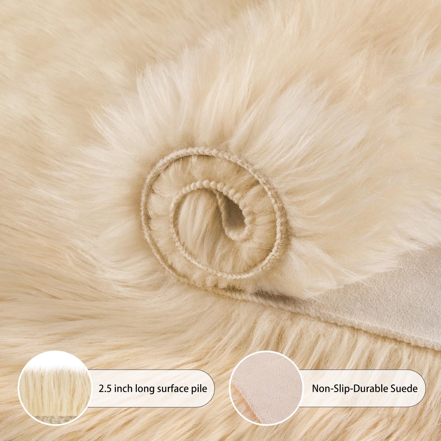 Ciicool Ultra Soft Faux Sheepskin Fur Rug Fluffy Rug for Bedroom Fuzzy Carpet for Living Room Kid's Room Nursery Decor, Beige 2 x 6 Feet