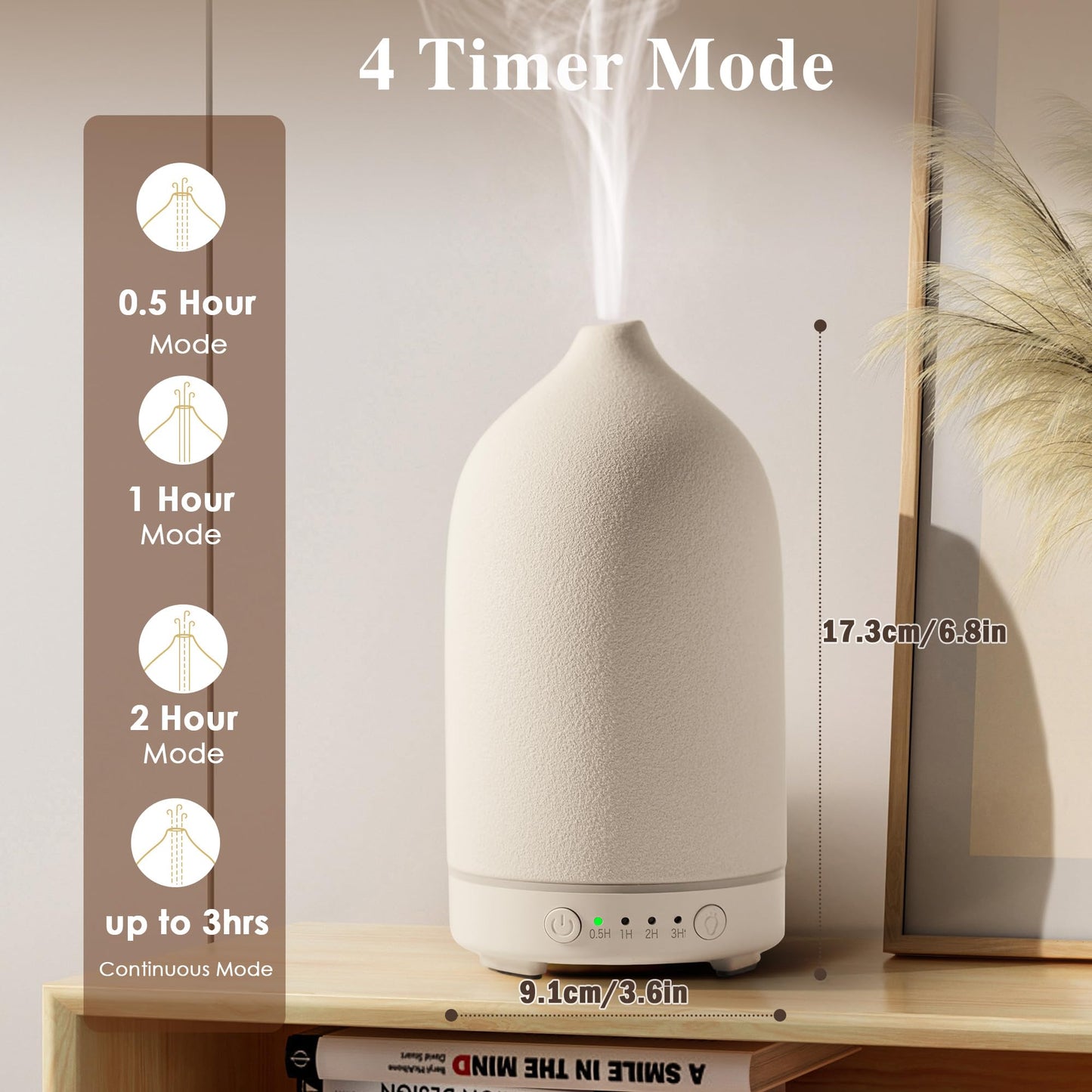 Diffuserlove Ceramic Diffuser 160ML Essential Oil Diffusers Aromatherapy Essential Oil Diffuser for Room Air Diffuser for Home Bedroom Stone Diffuser White (Size:6.8" H x 3.6" W)