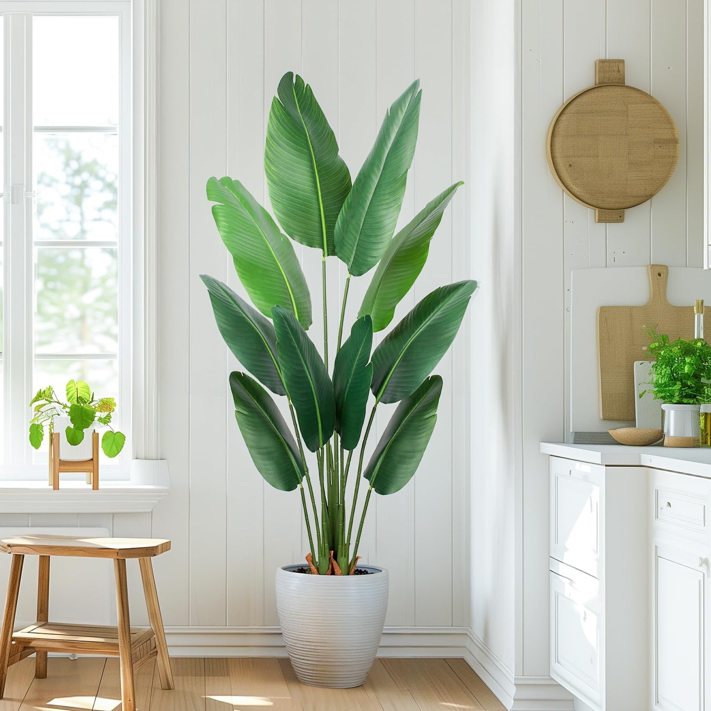 Yepdin Artificial Bird of Paradise Plant 5 Ft Tall Fake Banana Leaf Plant for Indoors and Outdoors,Faux Palm Tree with Plastic Pot for Office and Home Decor,L160