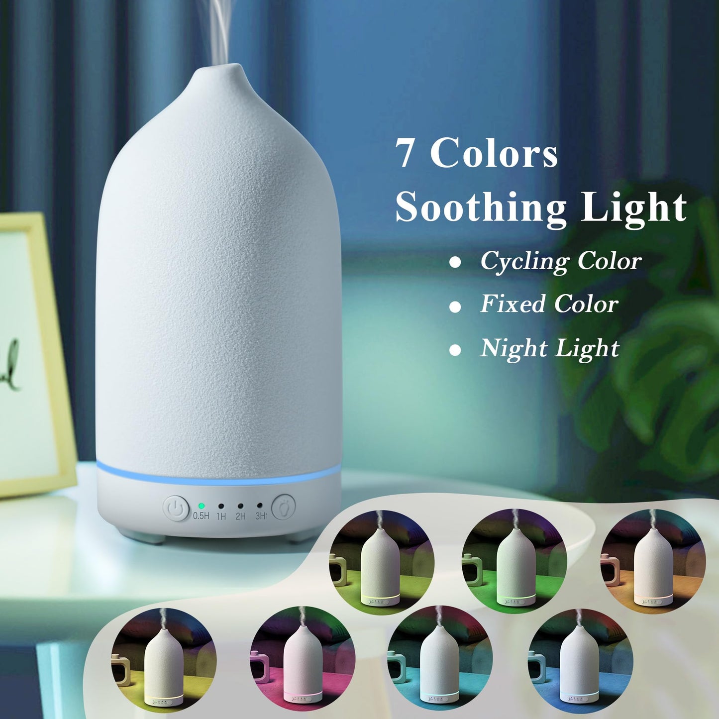 Diffuserlove Ceramic Diffuser 160ML Essential Oil Diffusers Aromatherapy Essential Oil Diffuser for Room Air Diffuser for Home Bedroom Stone Diffuser White (Size:6.8" H x 3.6" W)