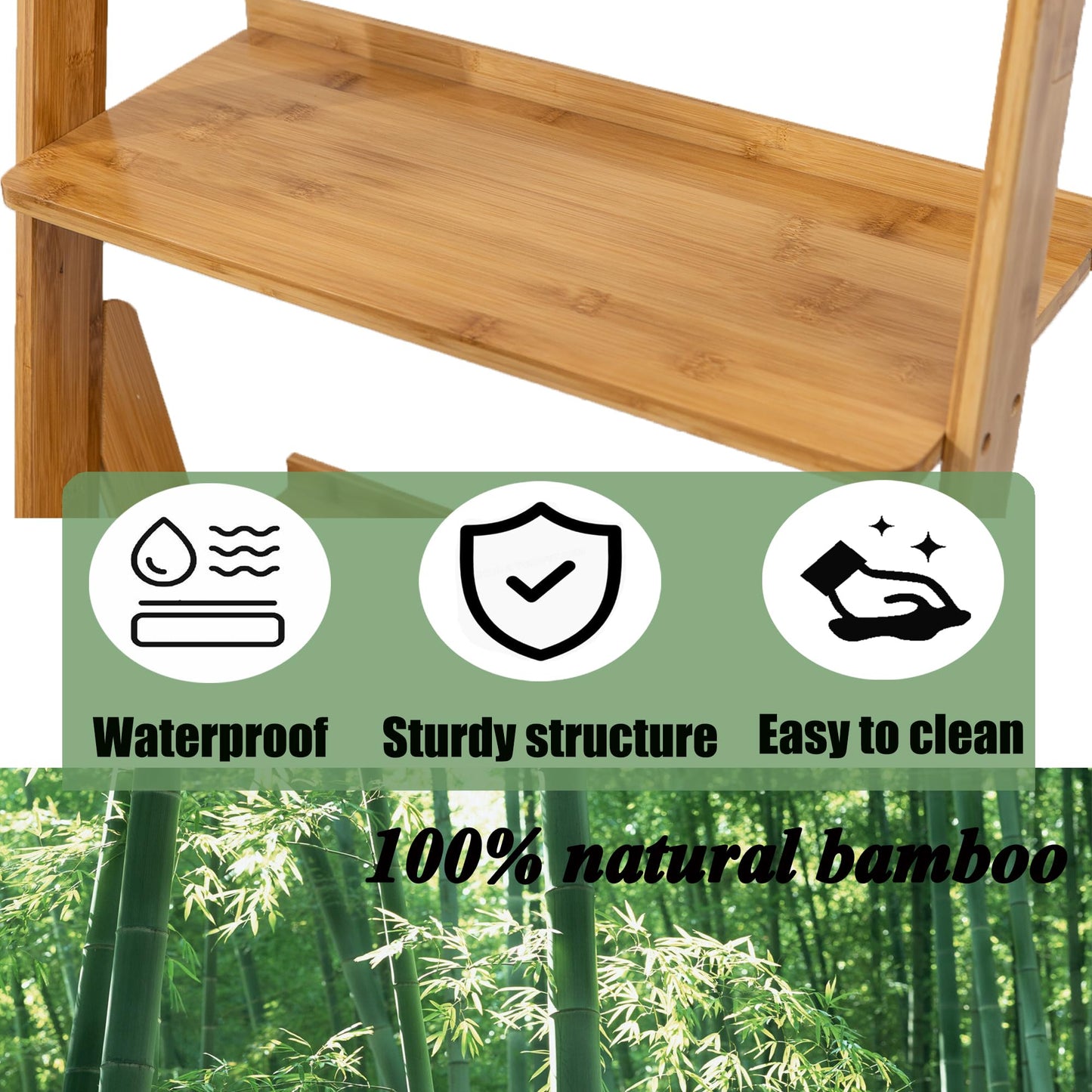 Maydear Bamboo Ladder Shelf Bookcase, 5-Tier Leaning Bookshelf Free Standing Organizer Storage Shelves for Living Room, Bedroom, Kitchen, Home Office, Balcony, Natural Wood