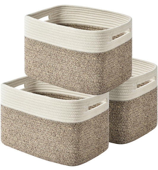 Issudata Storage Basket,Woven Baskets for Storage,Cotton Rope Baskets for Organizing,decorative Baskets for Shelves,book Basket,towel Basket,Toy Basket or Storage Bins for Living Room - 3 Pack,Brown