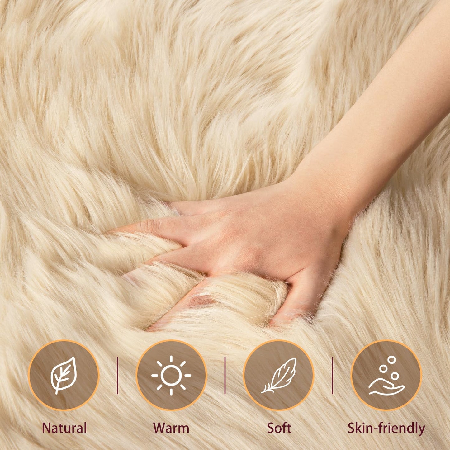 Ciicool Ultra Soft Faux Sheepskin Fur Rug Fluffy Rug for Bedroom Fuzzy Carpet for Living Room Kid's Room Nursery Decor, Beige 2 x 6 Feet