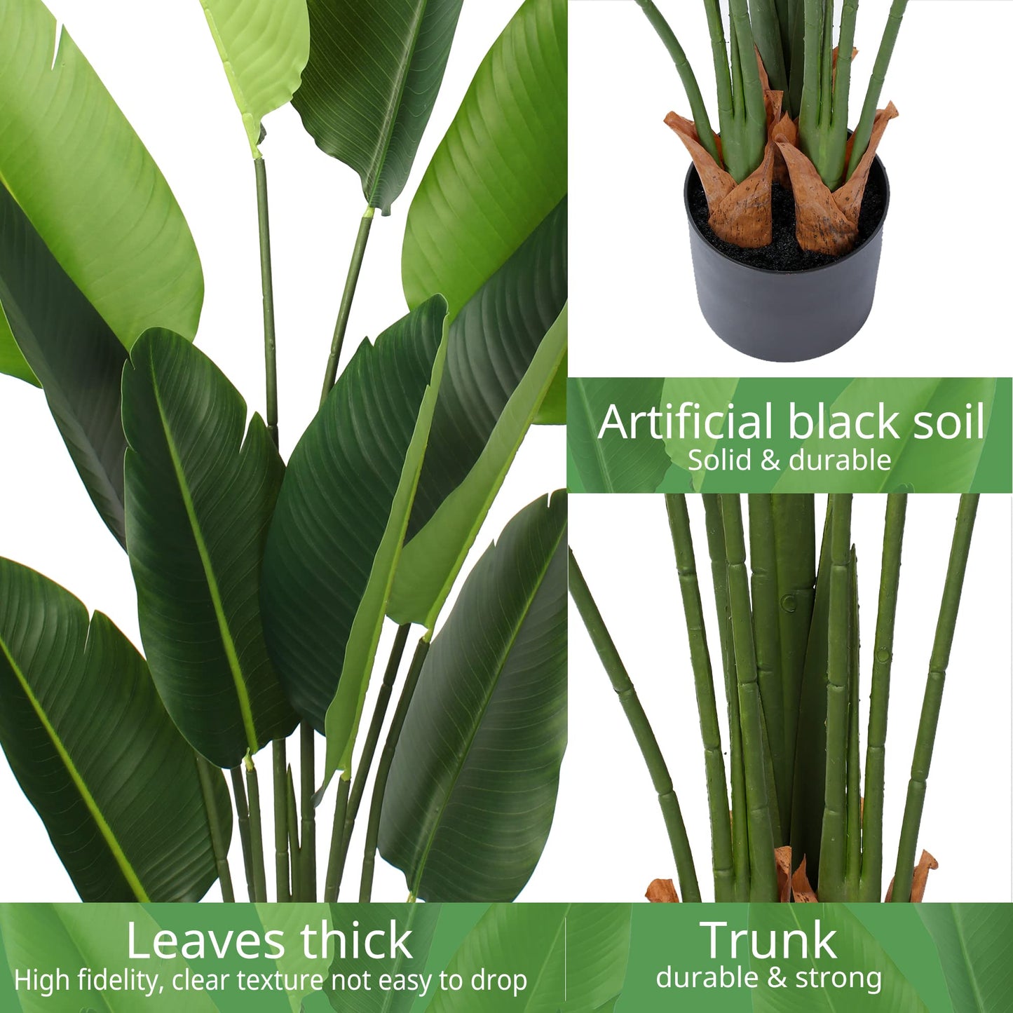 Yepdin Artificial Bird of Paradise Plant 5 Ft Tall Fake Banana Leaf Plant for Indoors and Outdoors,Faux Palm Tree with Plastic Pot for Office and Home Decor,L160