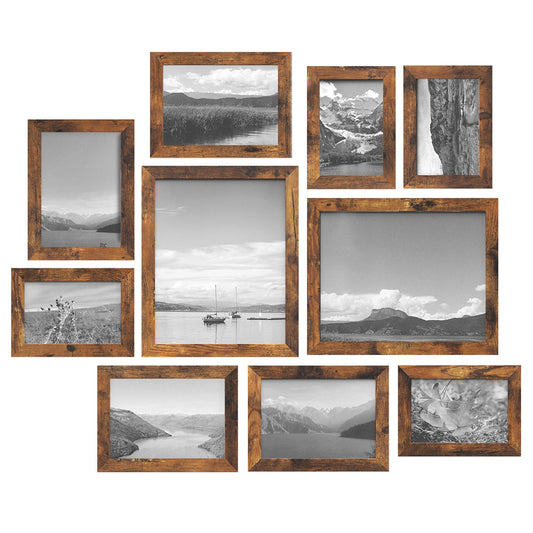 SONGMICS Picture Frames, Collage Picture Frames Set of 10, Two 8x10, Four 5x7, Four 4x6, Photo Frame for Wall Gallery Decor, Table Display, Glass, Rustic Brown