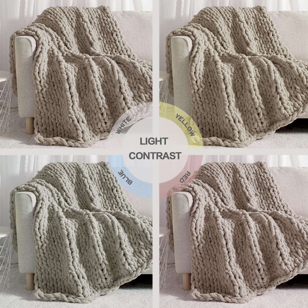 Carriediosa Chunky Knit Throw Blanket 50" X 60", 100% Hand Made Large Chenille Loop Yarn Soft Fluffy Throws for Couch Sofa Bed, Big Crochet Cozy Heavy Thick Cable Woven Blanket, Taupe